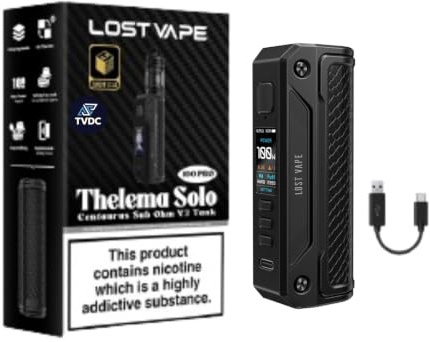 TVDC Lost Vape Thelema Solo 100W Mod | Quest 2.0 Chip | Single 21700/18650 Battery Compatible | 0.96 TFT Display | 2ml Cartridge, No Nicotine (Phantom Black)