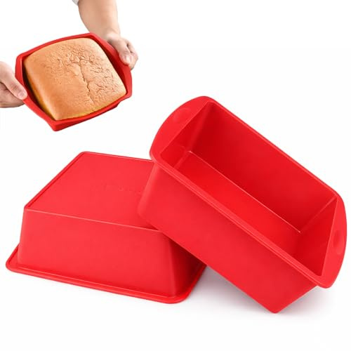 BINKUOMCG 2 PCS Silicone Cake Moulds, 20×18cm Easy-Release Square Cake Tin, Non-Stick Baking Trays & Brownie Pans for Cheesecake, Cake, Bread and Chocolate Pie (Red)