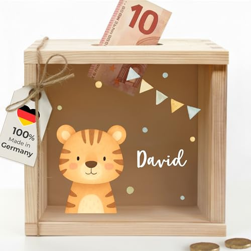 Little-Deco Spardose, Geldkassette, Sparbox, Geld sparen, 15x15cm | Sparschwein Kinder, personalisierte Geschenke Kinder, personalisierte Spardose, Holzspardose, Geschenk zur Geburt