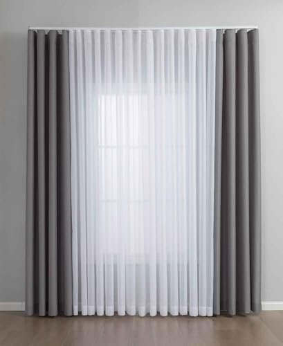 Gardinen-Set 3-teilig S Wien« | 2 Vorhänge Leinenoptik HxB 245x145 cm Grau und 1 Voile Batist Store HxB 245x300 cm Weiß 1:2 Wellenband 2025100-110S1