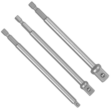 Set of 3 Universally 1 / 4in 3 / 8in 1/2 Square Socket Adapter Extension Rod 150mm Long for Electric Drill and Mechanics Port Link Set