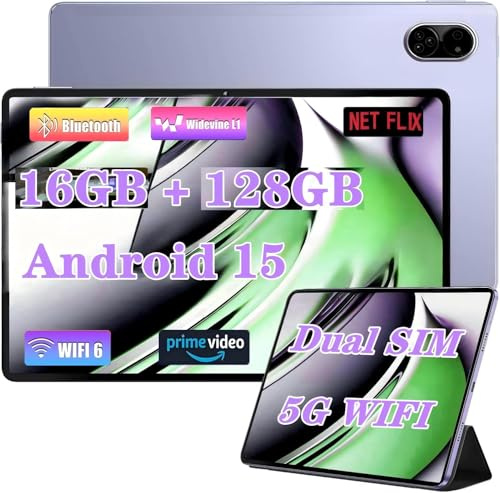 TANYIMING 10.1 Zoll Android Tablet, 16GB RAM+128GB ROM(TF 1TB) Gaming Tablet, Dual SIM Card,Dual Speaker, WiFi, Unterstütze GPS/Bluetooth 5.0/3.5mm Kopfhöreranschluss (Lila, 128, GB, GB, 16)