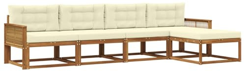vidaXL Outdoor-Sofagarnitur mit Kissen 5 pcs Natur und Creme, Gartenmöbel Set, modern, wetterfest, Sitzgruppe, Ecksofa, Akazienholz, braun, modulare Lounge