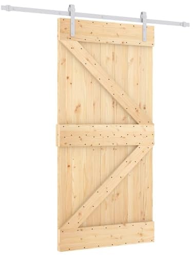 vidaXL Schiebetür 100 x 210 cm Massives Kiefernholz Natürlich und Weiß
