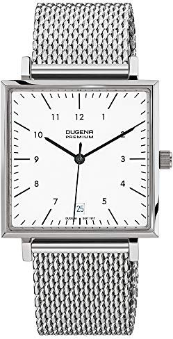 Dugena Herren-Armbanduhr 7090142 Dessau Carrée, Quarz, weißes Zifferblatt, Edelstahlgehäuse, Saphirglas, Edelstahlarmband, Schiebeverschluss, 5 bar