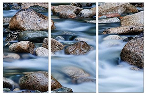 Leinwandbild Fluss in Kanada Triptychon I Natur Wasser Steine Fluss Amerika, Leinwand, Leinwandbild XXL, Leinwanddruck, Wandbild