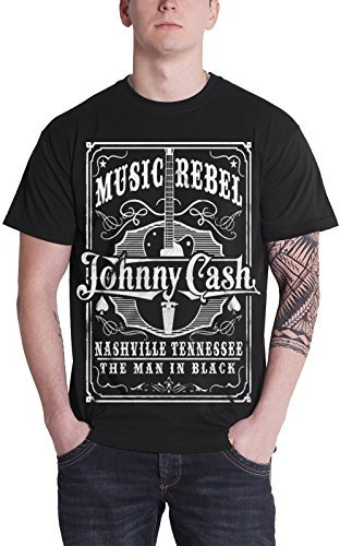 Johnny Cash T Shirt Music Rebel man in Schwarz logo Nue offiziell Herren Schwarz