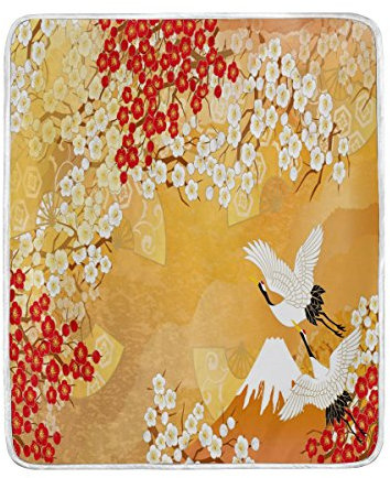 Use7 Wohnkultur, japanische stilvolle Kranichblütendecke, weiche, warme Decken für Bett, Couch, Sofa, leicht, Reisen, Camping, 127 cm x 152,4 cm, Überwurfgröße für Kinder, Jungen, Frauen