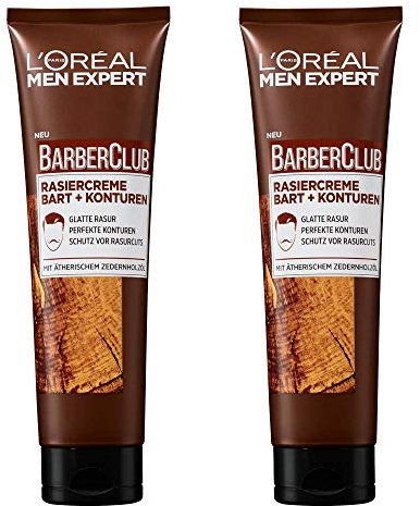 L'Oréal Men Expert Bartpflege, Rasiercreme für eine glatte Rasur und klare Konturen im Gesicht, Ätherisches Zedernholzöl, Barber Club, 2 x 150 ml