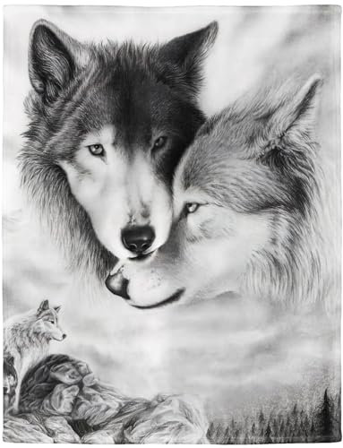 YISUMEI - 150 x 200 cm Decke - Schwarzweiss Wolf Fleecedecke,Kaschmir-Gefühl Kuscheldecke Geeignet für Bett oder Sofa