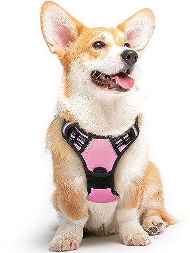 Eagloo Hundegeschirr mittelgroße Hunde, Anti Zug Hundegeschirr mit Reflexstreifen und Kontrolle, Verstellbar, Einstellbar und Langlebige Brustgeschirr Hund, Geeignet zum Gehen und Joggen, Rosa, M