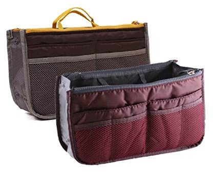 NOVAGO Lot de 2 Organiseurs Pochette Sac de Rangement intérieur pour Sac à Main ou Sac de Voyage (Divers Coloris Disponibles) (Gris+Bordeaux, 2 Sacs)