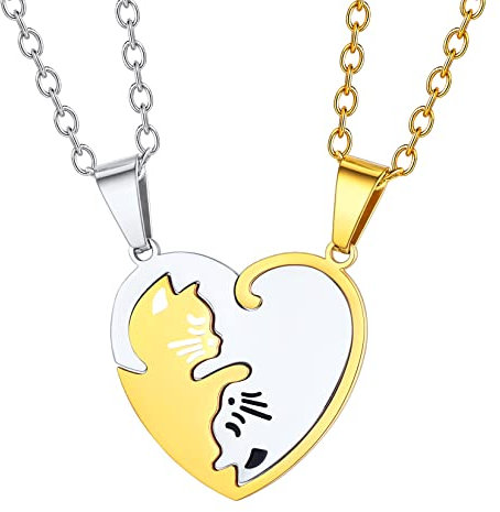 U7 Couples Necklace BFF Necklaces For 2 Girls Womens Pendant Cat Jewellery Friendship Gifts