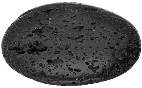 Edelstein Scheibenstein 3-5 cm + Edelsteinkarte | Handschmeichler Taschenstein Massagestein | Lebensquelle Plus (Lavastein, schwarz)