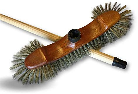 Lot de 10 balais de ménage Demi-tête | Garnissage Soie Grise | Monture Composite Apparence Bois Verni | Manche Bois avec accroche 1,25 m | Appartement intérieur | Kibros 211104MBx10