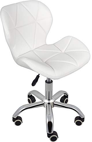 Charles Jacobs Home Office Swivel Computer Desk Chair with a Height Adjustable Chrome base and Wheels - White PU