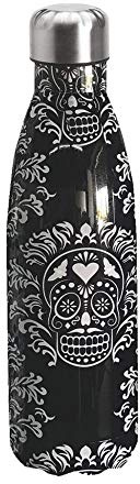 nm Borraccia Termica 500 ml in Acciaio Inox 304 Bottiglia Acqua Alta qualità Adatta Viaggi Bambini Sport Palestra Scuola Lavoro Tempo Libero Riutilizzabile Idea Regalo (Teschio Nero)