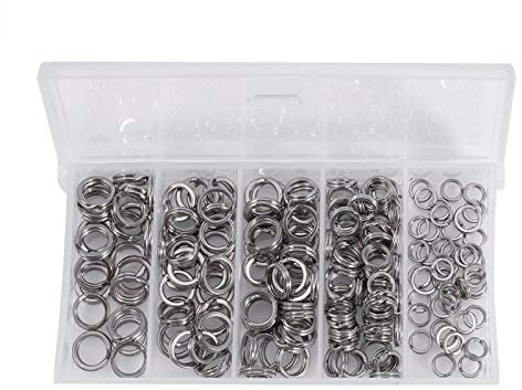 Sprengringe Angeln, Sprengringe Fischen, 200 Stück 5 Größen Angeln Split Ringe Edelstahl, Edelstahl Angelgerät Ringkette für die Verwendung mit Ködern Rigs und Leaders