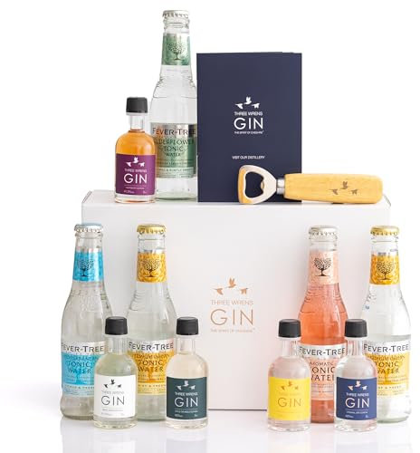 Three Wrens Gin Tasting Gift Set (5 x 5cl) ❘ Gold Award Winning 2022 | Gin Miniatures Paired with 5 x Fever Tree Tonics & Perfect Serve Booklet | Perfect Gin Box Gift Set For Women, Men & Gin Lovers