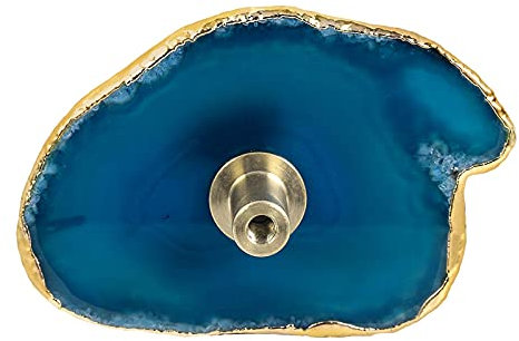 KYEYGWO 4 Stück Blau Achat Scheiben Möbelknöpfe mit Schraube, Unregelmäßig Messing Schubladenknöpfe Achatstück Schrankknöpfe Dekor Ziehgriff Stein Kommoden Knöpfe für Tisch, Tür, Schrank