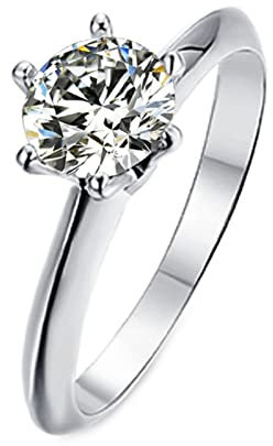 Gualiy Ring Damen Silber, Verlobungsringe, Echt 925 Sterling Silber 6 Zinken Solitär Klassisches Design 6,5 mm Moissanite 1 Karat Verlobungsring für Mädchen, Größe 54 (17.2)