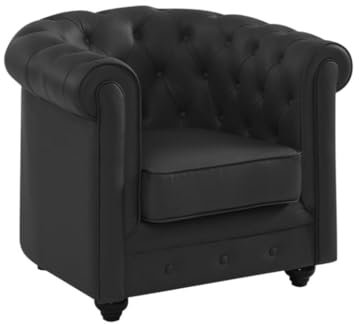 Vente-unique-Ledersessel - Büffelleder - Schwarz - Chesterfield