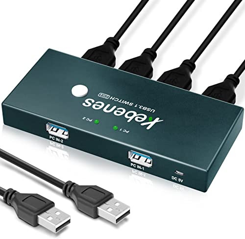 Conmutador USB 3.0 2 en 4 salidas 2 ordenadores para compartir 4 dispositivos USB con 2 cables USB 3.0 para memorias USB, impresoras, escáneres, teclados, mouse, unidades duras, etc