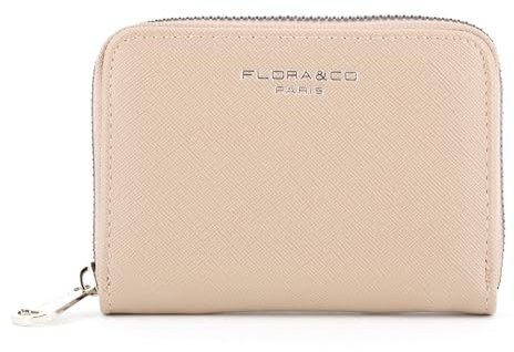 flora & co - Portefeuille Femme Petit Format - Porte-Monnaie Carte Tout-en-Un Court - Similicuir Grainé Zippé - Chic Pratique Léger - Taupe