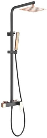 IMEX - Conjutno de ducha con barra extensible - Kit Monomando de ducha con Rociador cuadrado y mango - Serie Suecia Negro Mate y Oro Rosa BDC032/NOR