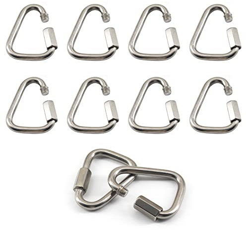 (10 Pieces) M4 Delta Quick Link 304 Stainless Steel Triangle Carabiner Heavy Duty Chain Connector Screw Lock Quicklink