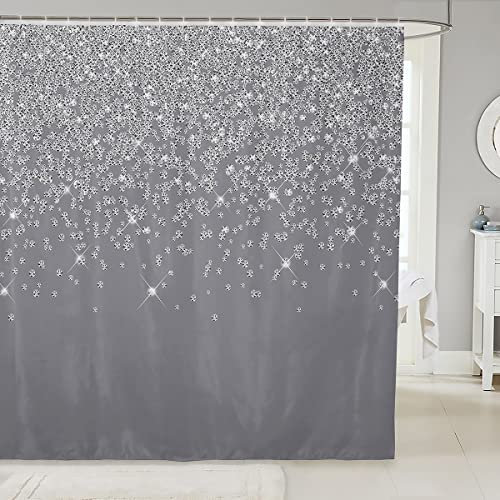 Silberfarbener Glitzer-Badevorhang (kein Glitzer) Bling Partyations Duschvorhang Diamant Grau Badezimmer Stoff Duschvorhang Set für Stalls Badewannen Wasserdichte Vorhänge 183 x 183 cm