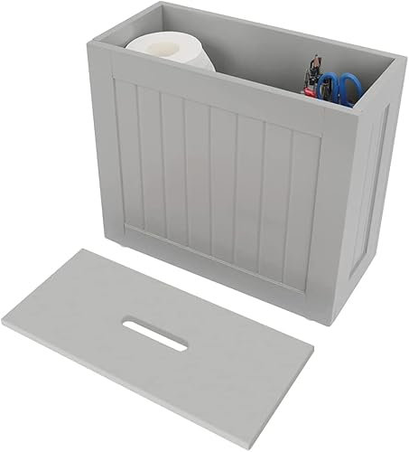Slimline Wooden Bathroom Storage Unit, Toilet Roll Cleaning Tidy Storage Cabinet 37 x 33 x 17 cm (Grey)