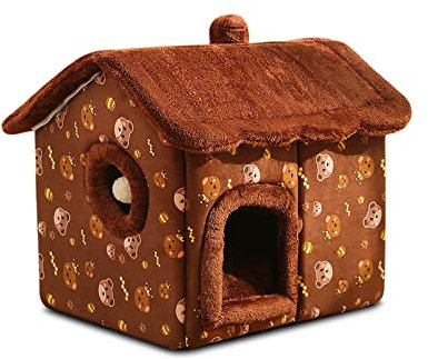 Galatée Katzenhöhlenbett, Tragbares Katzenbett Mit Abnehmbarem Kissen, Kleines Hundehöhlenbett Haustier Warmes Haus, Waschbares Hundebett, Katzen-Welpen-Iglu-Bett(L, Braunbär)