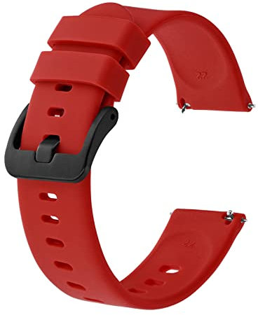 BISONSTRAP Cinturino per Orologi in Silicone, Leggeri Cinturini con Sgancio Rapido, 22mm, Rosso con Fibbia Nera