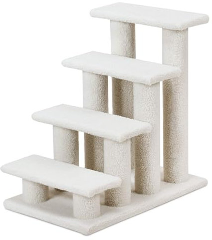 GYMAX Tiertreppe 4 Stufen Katzentreppe Hundetreppe Treppe für Katze Kletterbaum Katzenbaum 60,5 x 41 x 60,5 cm (Beige)