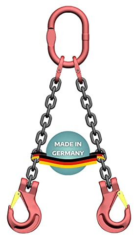 AWOTEX Zweistrang-Kettengehänge 13 mm GK 8 I 2 m Lange Anschlagkette für die Baustelle I Bagger-Zubehör I Traglast 7500kg (0°-45°) & 5300kg (45°-60°) nach EN818-4 I Kettengehänge 2-Strang