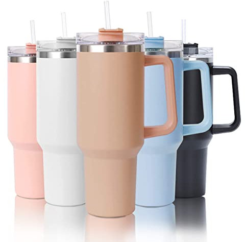 mebiusyhc 40oz Stainless Steel Vacuum Insulated Cup Double Wall Travel Flask Car Coffee Mug Tumbler with Straw with Handle for Hot Iced Coffee