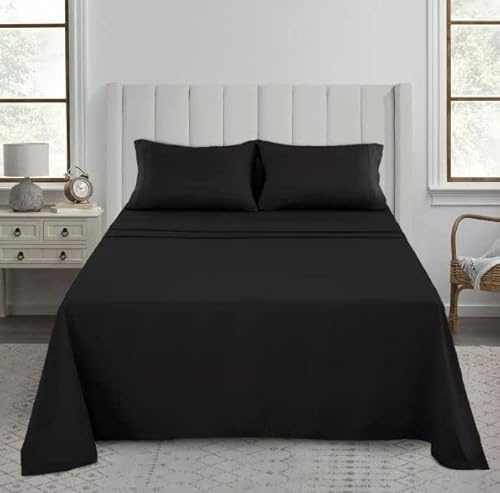 Ghazlan Luxury Flat Sheet, 200 Thread Count 100 Percent Egyptian Cotton Premium Hotel Quality Wrinkle and Fade Resistant Super Soft Top Sheet - Non Iron Easy Care Bedding Sheet (Black, Super King)