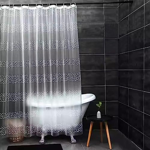 TSMMB Rideaux De Douche Plastique Transparent 120X200 Rideaux De Douche Anti Moisissure Matériau Eva Imperméable Motif Points Blancs avec Oeillets,Rideaux pour Salle De Bain,avec Crochets,A1