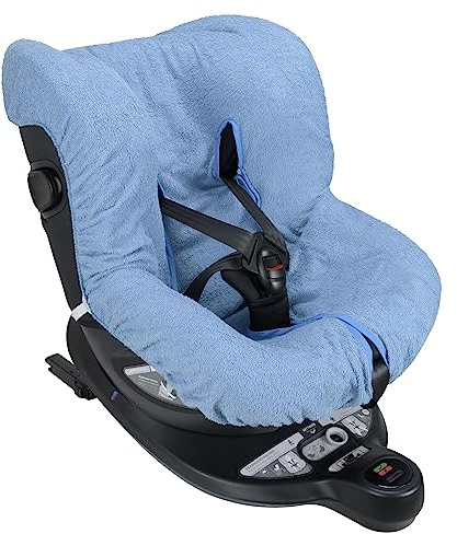 Babysanity® Weicher Universal-Kindersitzbezug 0/18 aus Doppelschwamm aus 100% Baumwolle, waschbar mit Gurten, hergestellt in Italien - Taubenblau