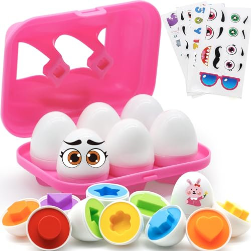 MOONTOY Passende Eier für Kleinkinder, Montessori Eier Spielzeug 6 Pcs Farbe & Form Sortierung Anerkennung Eier für 1 2 3 Jahre Jungen Mädchen, Geschicklichkeit Ostergeschenk für Kinder Osterkörbchen