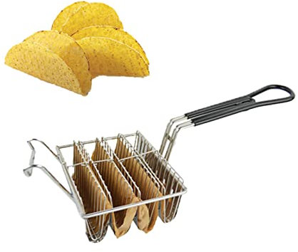 Ruiqas Soporte para tacos con 4 conchas para freidora, cesta para tacos con mango de agarre