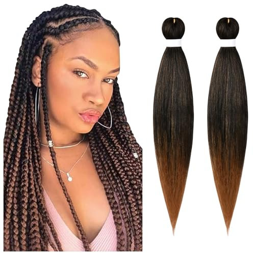Aomig Pre-stretched Braiding, 2PC Professionelle Kunstfaser Braids Haare, Pre Stretched Crochet Braiding, Hair Extensions für Haar Box Braid zum Einflechten Zöpfe (Ombre Brown)