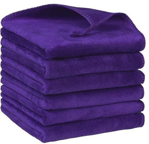 Uxcell Microfiber Thick Absorbent Kitchen Dish Clothes Towels | Reusable Cloths. Kitchens, Bathrooms, Cars. Holds Weight in Water. Streak-Free Surface. Purple Pack of 6