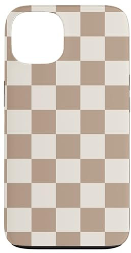 Hülle für iPhone 13 Braun Beige Vanille Weiß Creme Klassisches Muster Kariert