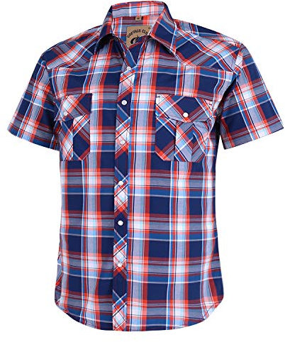 Dctop Herren Hemd Kurzarm Lässige Druckknöpfen Unifarben Karierte Anzug Regular Fit Freizeit Hemd (Rot Blau #15 2XL)
