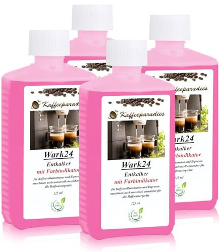Wark24 Universal Entkalker 4 x 125 ml, mit Farbindikator, 100% biologisch abbaubar und umweltfreundlich, für Kaffeevollautomaten, Bügeleisen & Wasserkocher