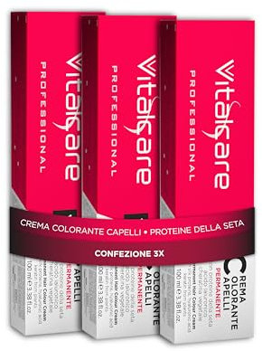 Vitalcare | Professional - Coloración Permanente, Coloración en Crema, Tinte Capilar con Proteínas de Seda y Queratina, n° 5/00, Castaño Claro, 3 x 100ml