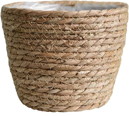 Jardinière intérieur des herbiers marins, paniers en osier tissé, casserole de plante naturelle, panier à main avec des doublures en plastique pot de fleur de paille pour plante extérieure intérieure