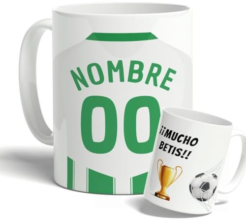 Taza Personalizada con nombre de Fútbol Betis. Tazas de Desayuno personalizada. Regalo Original para Aficionados del Futbol. Regalos Mundial Betis. Pulsera de regalo